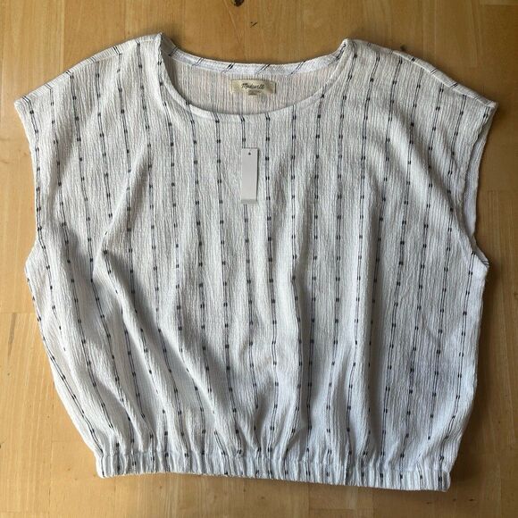 NWT MADEWELL Per Se Top Dot Fabric Cap Sleeve Soft Knit Size M - Picture 2 of 4